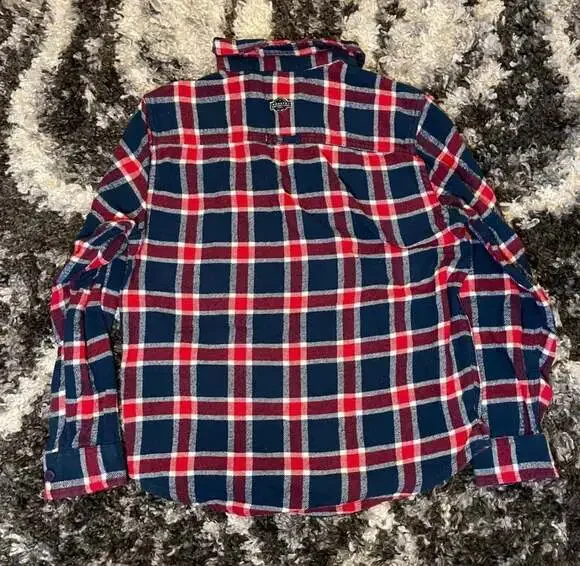 Industry Supply Co. Navy and Red Plaid Button Down Flannel Shirt - Picture 2 of 4